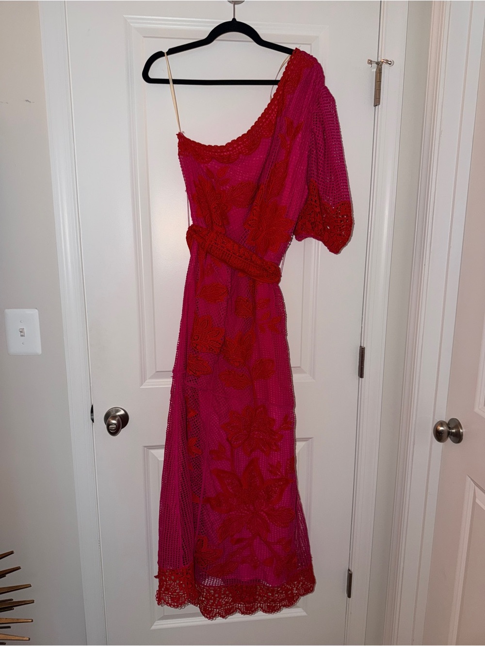 FARM Rio Guipuire Lace One-Shoulder
Maxi Dress Red and Fushia - Picture 6 of 11